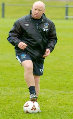 Tony "Tosh" Farrell on the pitch in his days coaching at Everton FC. Photo courtesy of Tosh Farrell 