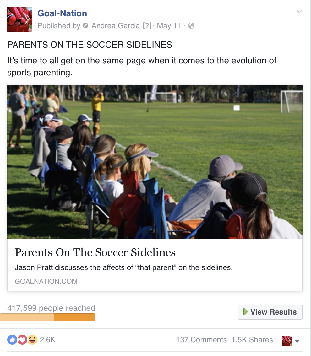 PARENTS ON THE SOCCER SIDELINES It’s time to all get on the same page when it comes to the evolution of sports parenting.