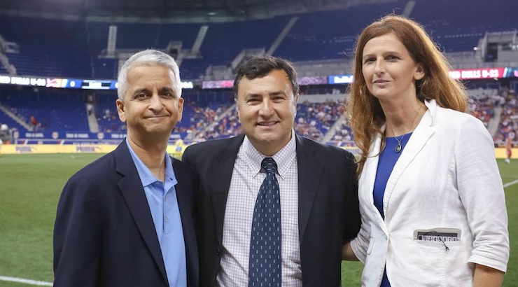US Soccer's Sunil Gulati with NPSL's Joe Barone and Cindy Spera