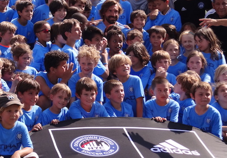 Andrea Pirlo with kids at Downtown United Soccer Club. Photo credit: Zainab Younus. 