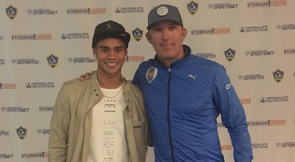 LA Galaxy Forward Ariel Lassiter with his former youth soccer coach Noah Gins from Albion SC