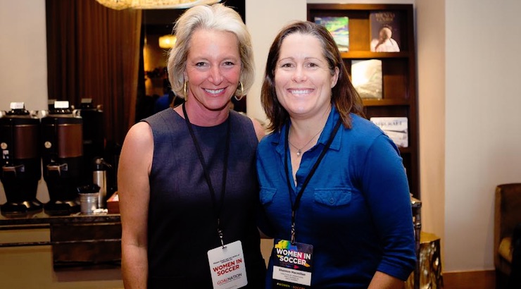 Diane Scavuzzo and Shannon MacMillan at Women In Soccer Symposium in San Diego