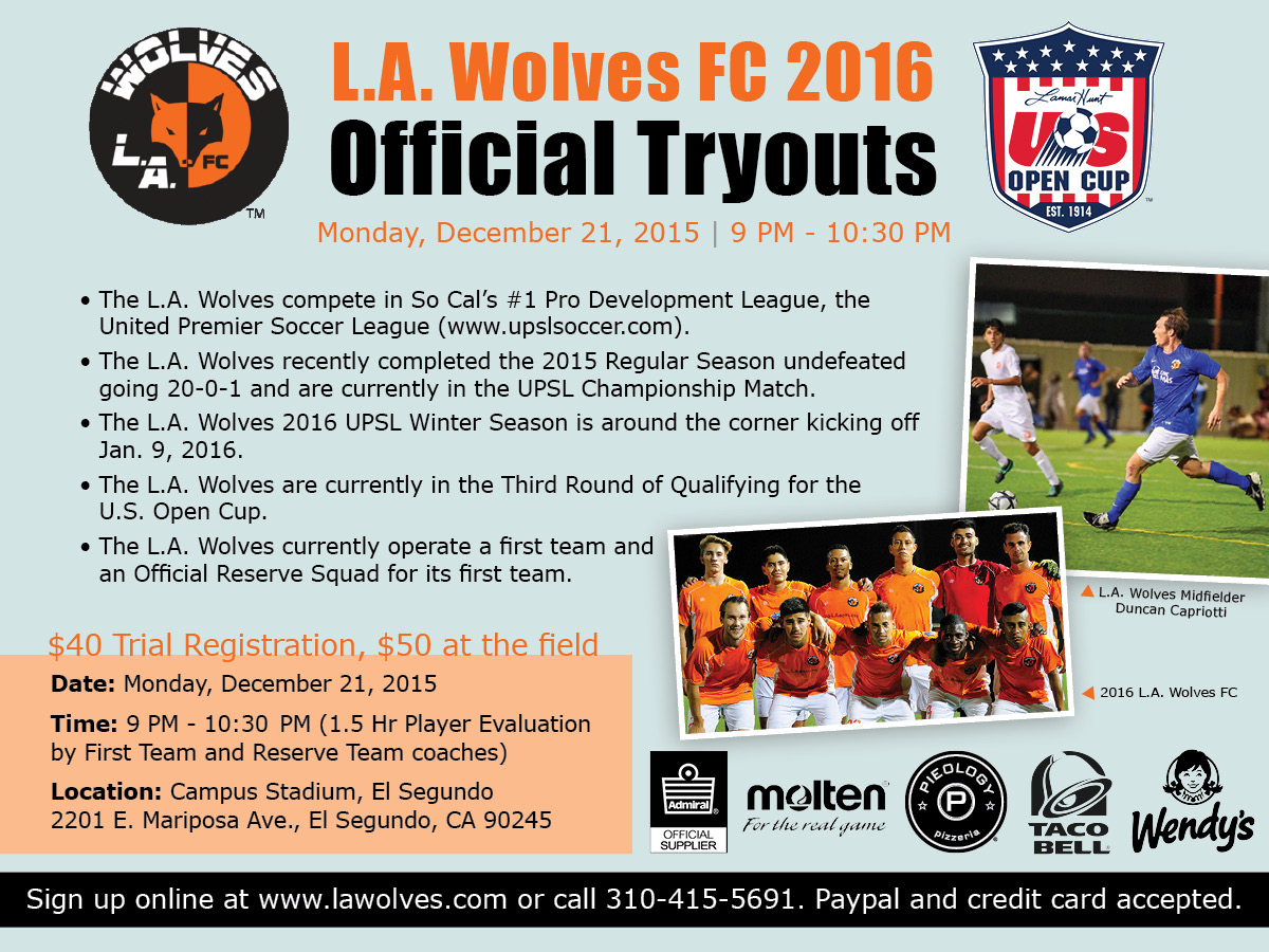 LA Wolves Tryout Flyer