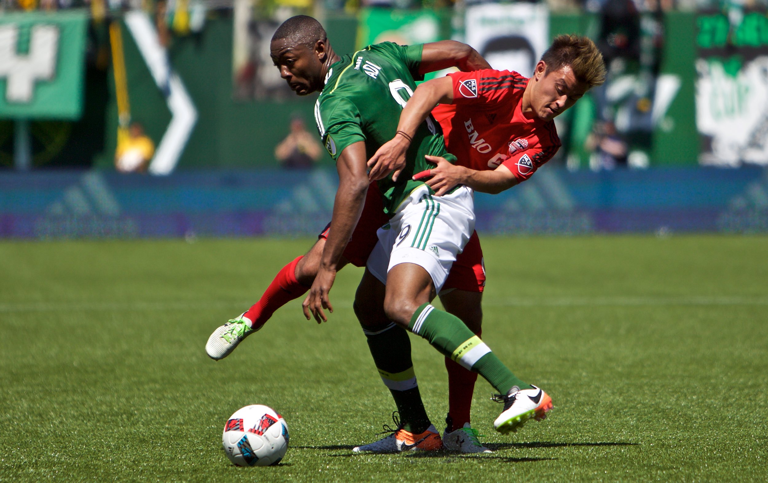 May 1, 2016; Portland, OR, USA; Portland Timbers forward Fanendo Adi (9) controls the ball in the second half at Providence Park. Photo: Craig Mitchelldyer-Portland Timbers