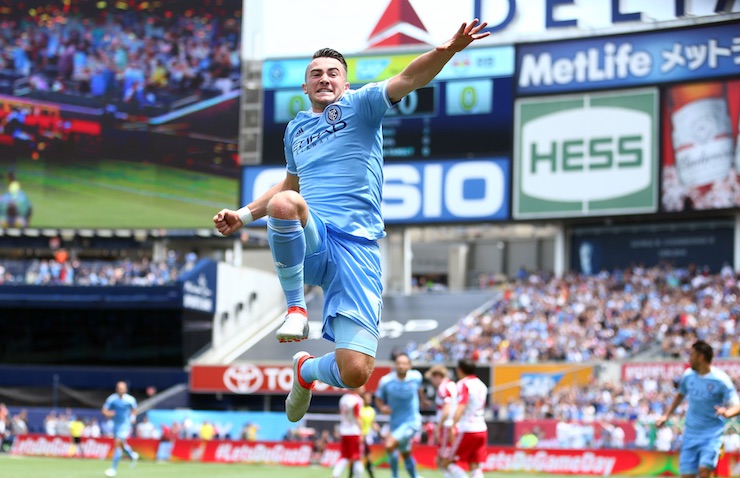 Soccer News: NYC FC Jack Harrison (11) reacts after scoring a goal against the New York Red Bulls during the first half at Yankee Stadium Credit Brad Penner-USA TODAY Sports