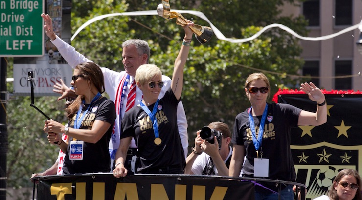 Youth soccer news on FIFA World Cup Champions US Women National Soccer Team ticker-tape parade in downtown New York City, New York, on July 10, 2015