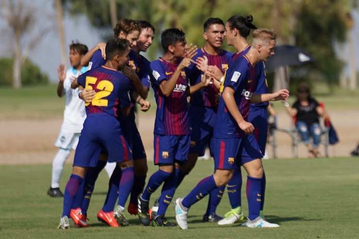 Youth Soccer DA News: GOAL Barca Academy U17 team celebrates a goal vs Seattel Sounders in the Kick of the 2017 DA