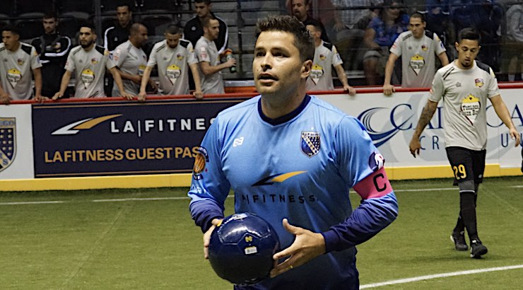 Kraig Chiles - Captain of the San Diego Sockers throws a ball to cheering fans after he scored a goal for his team in the 2016 MASL Season Home Opener