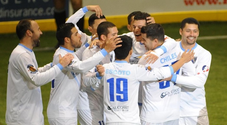 San DIego Sockers celebrate another goal on their way to a big win last night - Photo Credit: Richard Pecjak, Jr. game
