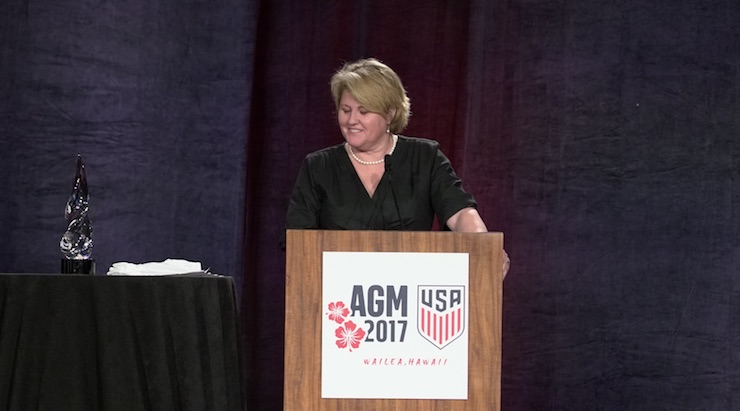 Mary Harvey at Awards presentation at US Soccer AGM