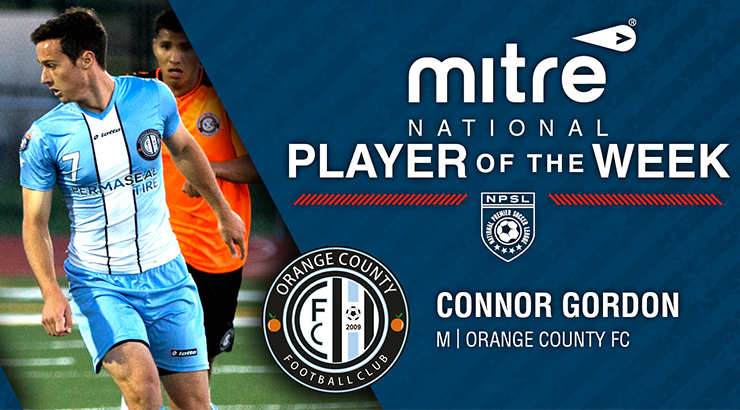 NPSL Soccer News: OCFC's Connor Gordon Named NPSL Player of the Week