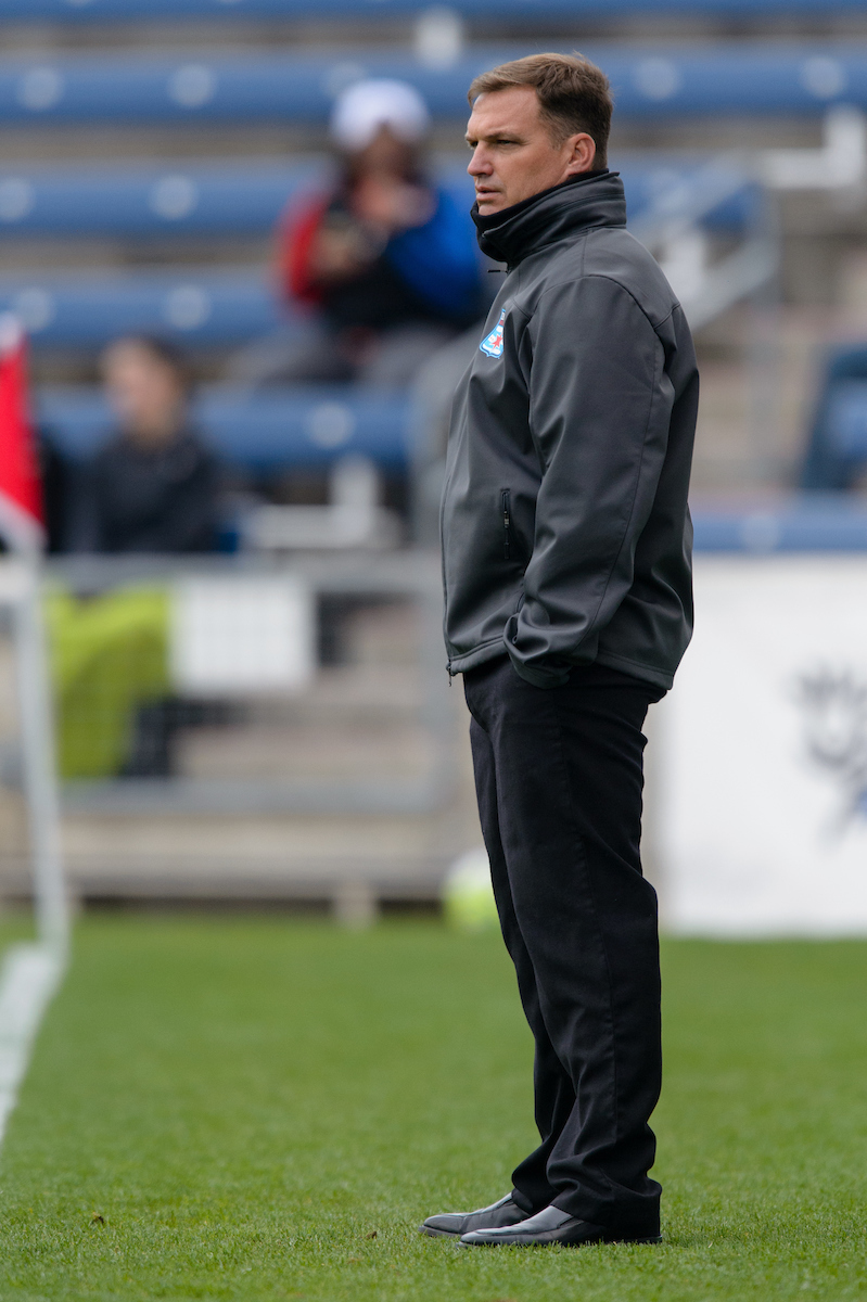 Bridgeview, IL, USA - Sunday, May 1, 2016: Chicago Red Stars head coach Rory Dames during a regular season National Women's Soccer League match between the Chicago Red Stars and the Orlando Pride at Toyota Park. Chicago won 1-0.