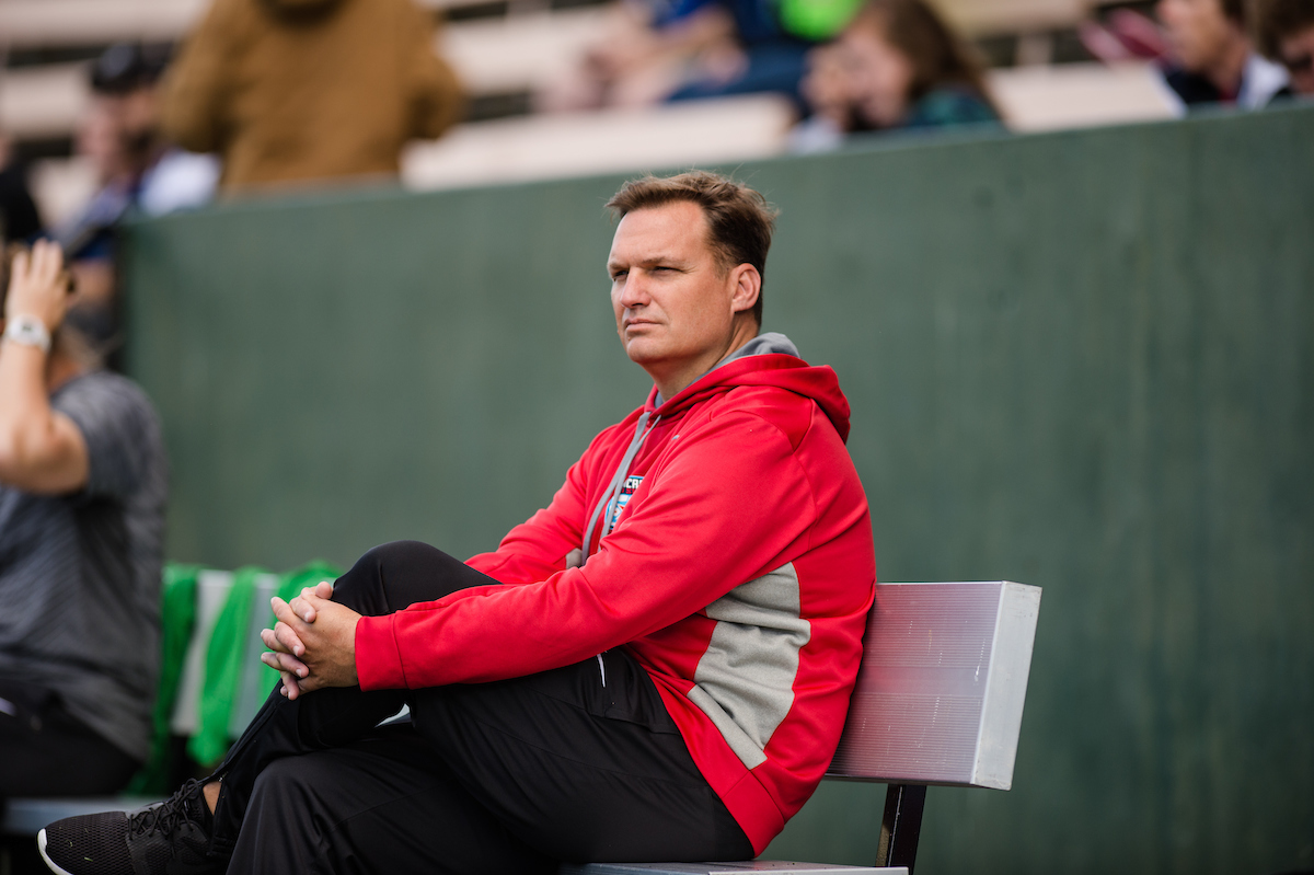 Seattle, WA - Sunday, May 22, 2016: Chicago Red Stars head coach Rory Dames watches his team during a regular season National Women's Soccer League (NWSL) match at Memorial Stadium.