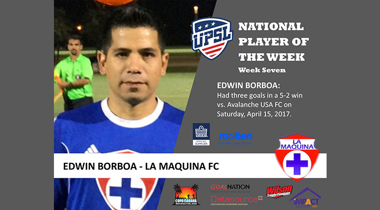 UPSL Soccer News: La Maquina FC's Edwin Borboa Named UPSL Player of the Week
