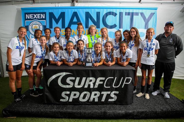 YOUTH SOCCER NEWS - Man City Cup 2017 - Surf SC coach Paul Dolinsky with his girls team
