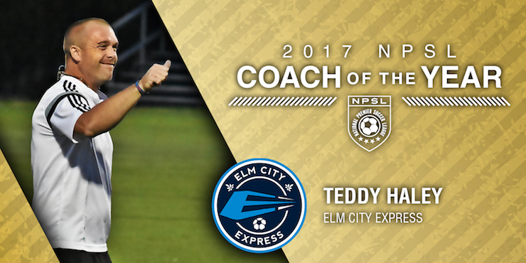 NPSL Soccer News: 2017 NPSL Coach of the Year Teddy Haley from Elm City Express