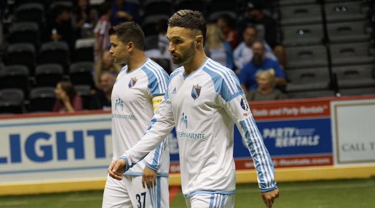 Soccer News: Matt Clare withSan Diego Sockers Captain Kraig Chiles at the Home Opener against Syracuse