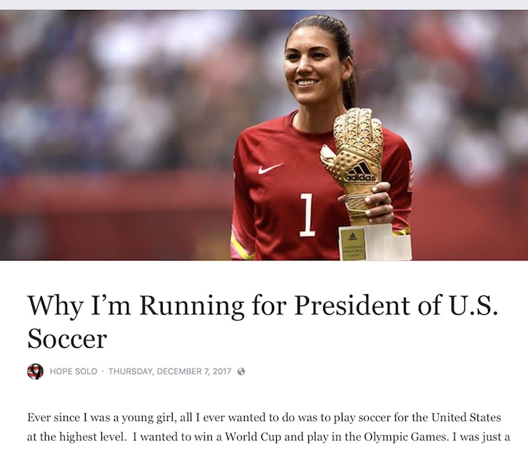 HOPE SOLO RUNNING FOR PRESIDENT - Statement on Facebook