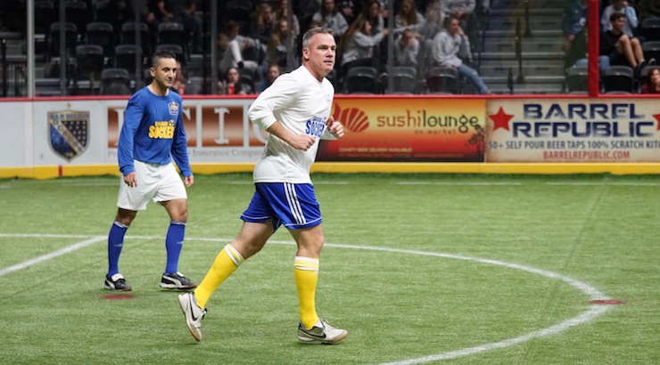 Sockers' General Manager and former player Sean Bowers in the San Diego Sockers alumni game 2018