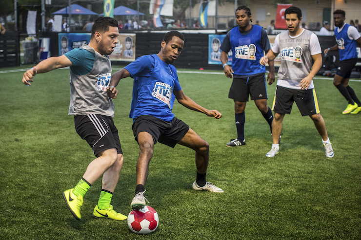 Participants compete in NeymarJr.'s Five Qualifier at Kendall Soccer Park in Miami, Florida on 22 April, 2017.
