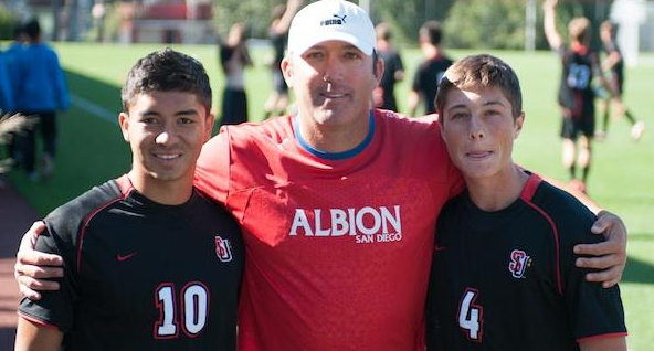 Albion SC's Noah Gins with Albion SC now Seattle University players Jose Merlo and Jordan Bingham - Photo Credit: Albion SC