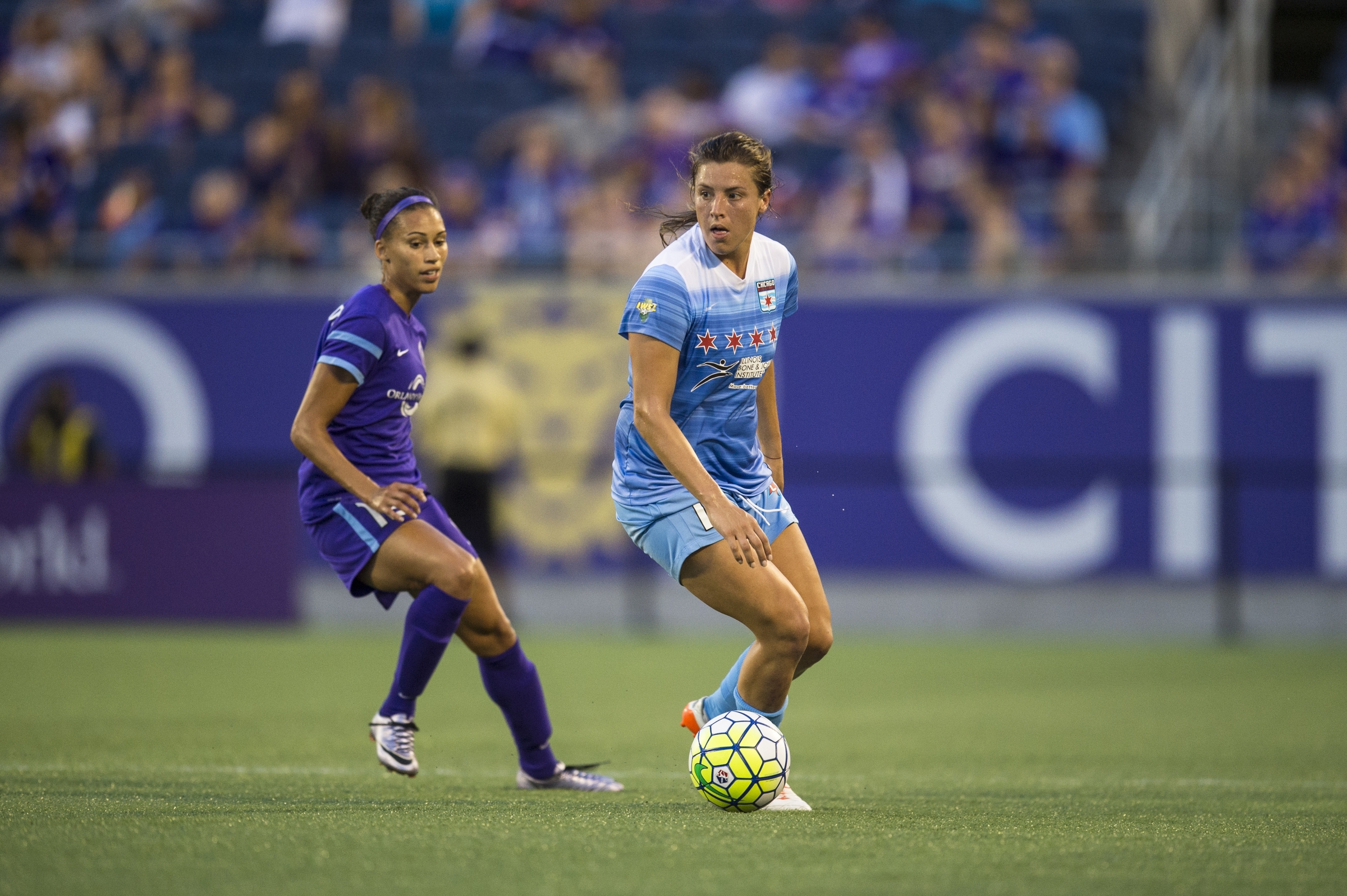 Orlando, FL - Saturday July 16, 2016: Sofia Huerta during a regular season National Women's Soccer League (NWSL) match at Camping World Stadium.