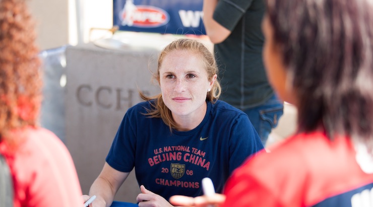 San Diego SeaLion games are events for the whole family. Here is US Soccer National team player Rachel Buehler - photographed by Aaron Jaffe