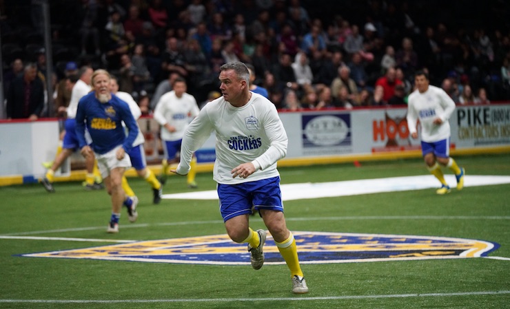 San Diego Sockers Alumni Halftime match 2018 star Sean Bowers in defense.