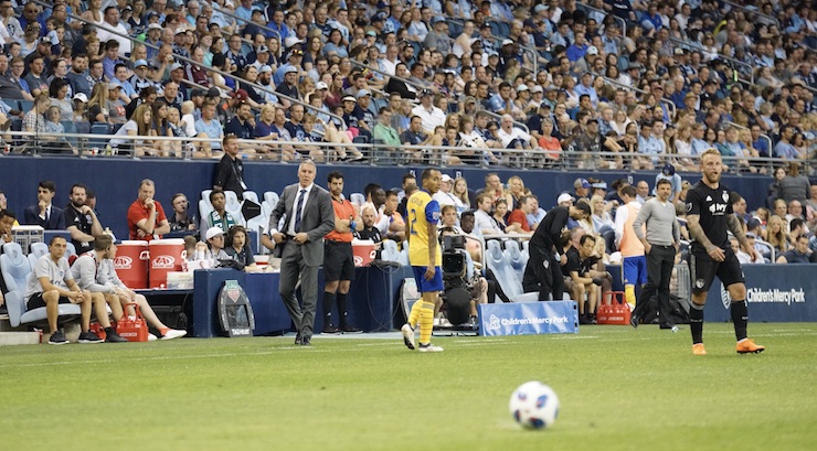 May 5, 2018 - Peter Vermes coaching Sporting KC - Photo Credit: Diane Scavuzzo