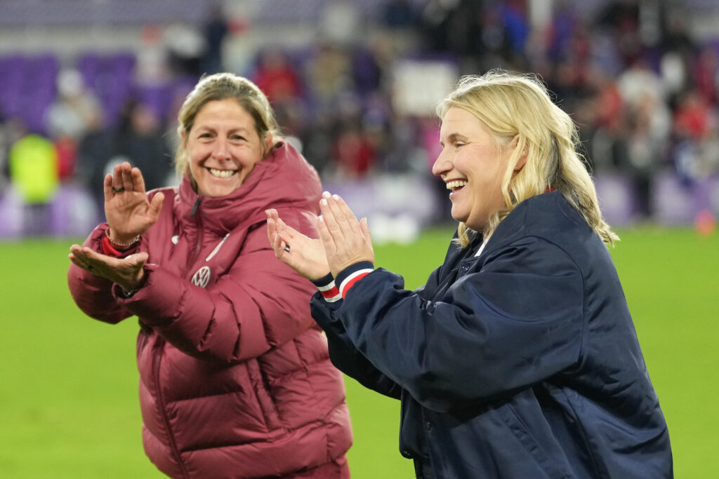 NJYS Hall of Fame Denise Reddy alongside U.S. Women’s National Team head coach Emma Hayes at US Soccer